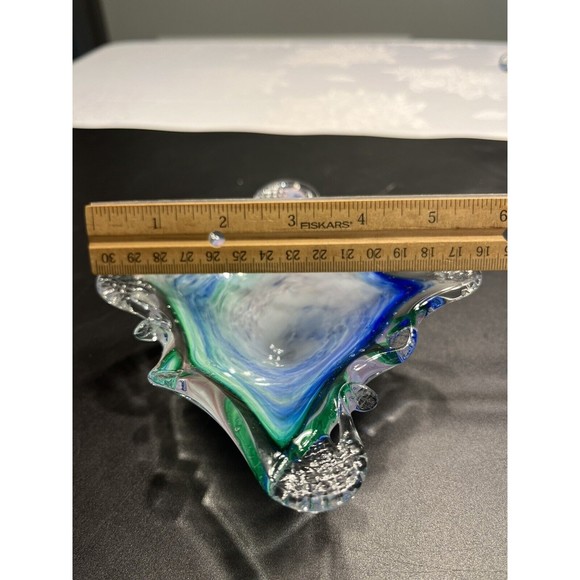 2 ~ Murano Art Glass Bowls Abstract Sculptures Blue Green Swirl Original Sticker - Picture 7 of 16